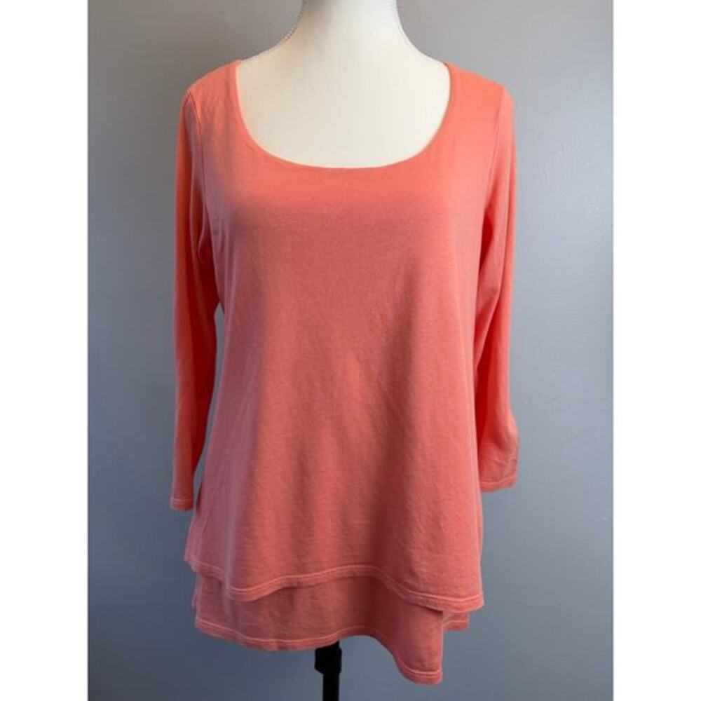 J Jill Elliptical Layered‎ Lop Small Coral Pink Peach 3/4 Sleeve Tunic Flowy